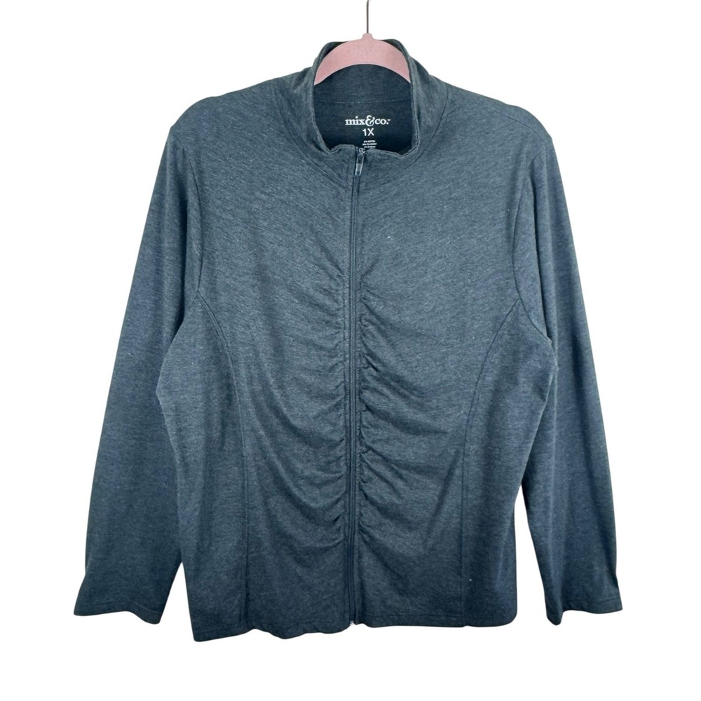 Mix & Co Dark Gray Cotton‎ Blend Long Sleeve Full Zip Lightweight Jacket Size 1X